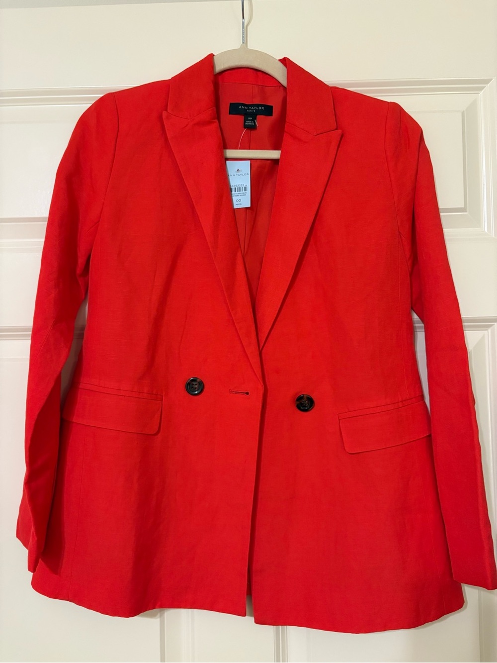 NWT Ann Taylor Bright Red Orange Linen Double-Button Oversized Blazer